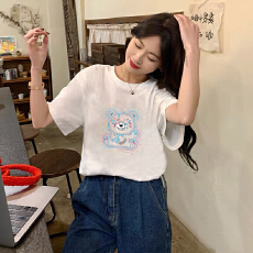 批发宽松版网红<b class='q'>夏装</b>个性休闲纯棉体恤夏季短袖女显瘦超火T恤半袖时尚