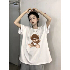 批发休闲百搭小众oversize慵懒风宽松女<b class='q'>短袖</b>春夏季纯棉设计感T恤落肩