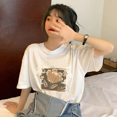批发女T恤印花网红春季春夏季简约大码宽松潮牌原创超火<b class='q'>短袖</b>纯棉潮流