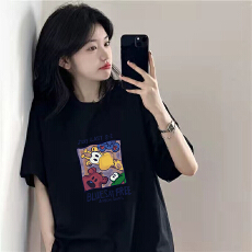 批发春装落肩短袖女潮牌宽松热卖大版春夏季纯棉休闲T恤超火新款百搭