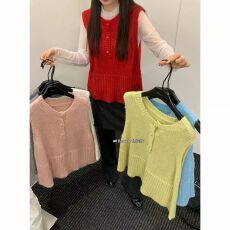 批发韩系外穿针织马甲女叠穿<b class='q'>甜美</b>糖果色显瘦无袖背心设计感上衣ins