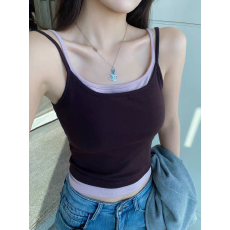 批发假两件吊带背心女装外穿2026春夏白色美背带胸垫打底内搭灰色<b class='q'>上衣</b>