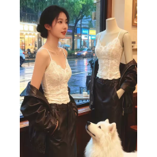 批发法式蕾丝吊带背心女带胸垫美背西装内搭性感文胸一体打底辣妹上衣