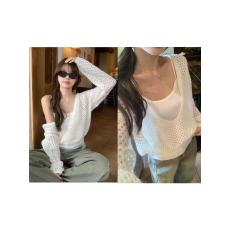 批发春夏慵懒<b class='q'>高级</b>感韩系简约镂空针织罩衫女吊带背心叠穿上衣两件套