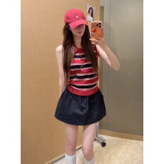 批发polo领条纹撞色无袖针织背心女夏季新款韩系辣妹修身显瘦百搭上衣