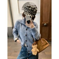批发韩系复古翻领立领花色开衫毛衣宽松毛衣外套<b class='q'>女</b><b class='q'>上衣</b>针织衫秋冬