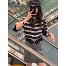 批发Tempting“时光清浅”撞色条纹羊毛针织开衫韩国代购毛衣<b class='q'>外套</b>