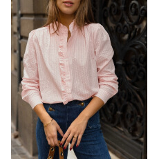 批发<b class='q'>欧美</b>跨境衬衫女新款长袖泡泡木耳边衬衫褶皱女士上衣<b class='q'>外贸</b>