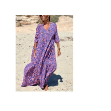 批发跨境欧美波西米亚风时尚文艺复古简约V领<b class='q'>宽松</b>长款连衣裙