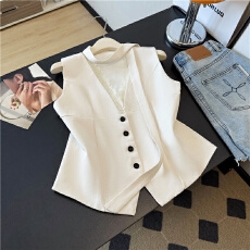 批发实拍～小香风<b class='q'>蕾丝</b>v领马甲女2025秋高级感西装飘带上衣