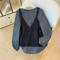 批发实拍～韩系减龄时尚两件套针织背心<b class='q'>中长款</b>上衣叠穿显瘦女装衬衫