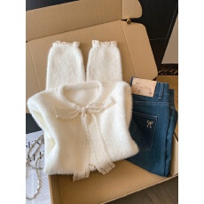 批发实拍～温柔风蕾丝蝴蝶结毛衣<b class='q'>开衫</b>女秋冬款软糯<b class='q'>马海毛</b>针织衫