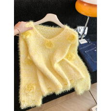 批发实拍～多巴胺<b class='q'>立体</b><b class='q'>花朵</b>V领针织<b class='q'>上衣</b>女内搭秋冬氛围感软糯套头毛衣