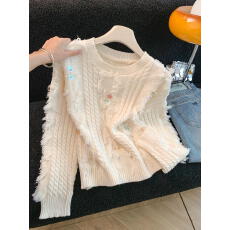 批发实拍～温柔软糯流苏针织衫女甜美减龄宽松毛衣设计感亮片长袖上衣