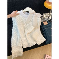 批发实拍～名媛重工亮片蝴蝶结<b class='q'>衬衫</b>女2025新款别致喇叭长袖打底上衣