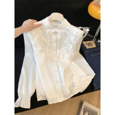 批发实拍～宫廷法式轻奢蕾丝花朵半高领别致设计感打底<b class='q'>衬衫</b>