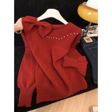 实拍～温柔风蝴蝶结钉珠软糯毛衣女秋冬新年红穿搭宽松显瘦上衣
