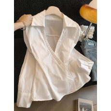 批发实拍～慵懒风洋气<b class='q'>宽松</b>翻领订珠设计侧系带绝美衬衣法式显瘦上衣