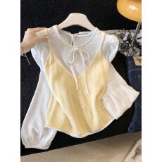 批发实拍～韩系早春氛围感穿搭一整套叠穿针织<b class='q'>吊带</b>两件套装