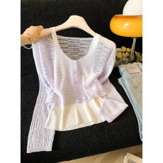 批发实拍～2026夏薄款外搭宽松镂空罩衫配<b class='q'>背心</b>新款洋气网衫两件套