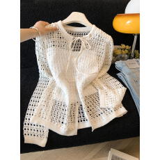 批发实拍～2026夏薄款外搭宽松镂空罩衫配抹胸新款洋气网衫两件套