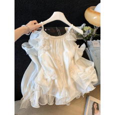 批发实拍～纯欲温柔风性感露肩吊带<b class='q'>雪纺</b>衬衫女夏季立体花朵超仙上衣