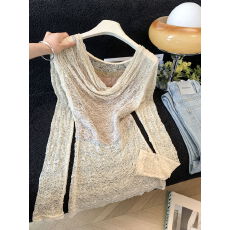 批发法式纯欲荡领镂空微透长袖防晒衫女吊带<b class='q'>背心</b><b class='q'>上衣</b>两件套