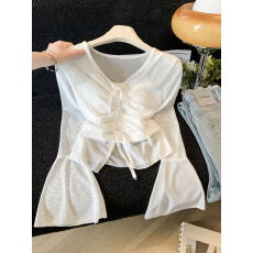 批发性感网纱仙气甜美喇叭袖防晒罩衫上衣女吊带小背心两件套