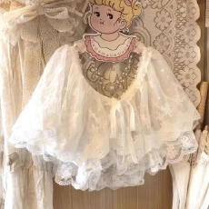 批发洛丽塔蕾丝披肩<b class='q'>百搭</b>系绳娃娃领甜美假领森女日系复古文艺双层刺绣