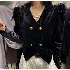 批发秋季新款丝绒高档气质百搭设计感上衣女时尚<b class='q'>修身</b>显瘦小衫时尚内搭