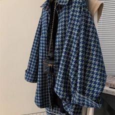 批发<b class='q'>韩版</b>休闲千鸟格衬衫外套女2025秋季新款慵懒风POLO领衬衣上衣