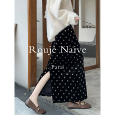 批发Naive金丝绒波点半身裙<b class='q'>秋</b>冬2025新款开叉直筒裙包臀a字半裙