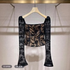 批发2025秋季<b class='q'>蕾丝</b>上衣<b class='q'>蕾丝</b>衫雪纺衫法式<b class='q'>罩衫</b>开叉薄纱简约上衣女