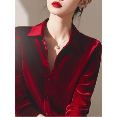 批发冬季独特漂亮<b class='q'>小衫</b>洋气高端别致绝美轻奢高级感超好看红色丝绒衬衫