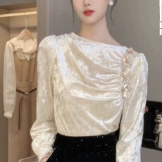 批发法式气质设计感上衣女秋季洋气别致<b class='q'>衬衫</b>时尚打底衫丝绒刺绣高级