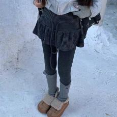 批发带安全裤网红ins复古美式辣妹Y2K条纹抽绳荷叶边叠穿半身<b class='q'>裙</b>潮