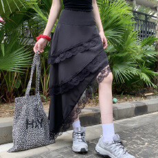 批发<b class='q'>蕾丝</b>边多层复古甜美不规则松紧腰小众设计感百搭黑白半身裙