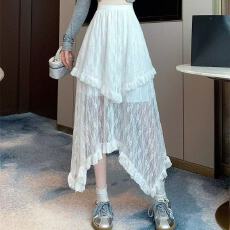 批发宽松小众设计款高腰显瘦气质不规则<b class='q'>蕾丝</b>蛋糕裙半身裙女