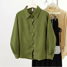 批发法式设计感绿色<b class='q'>不规则</b>POLO领衬衫宽松显瘦时尚长袖上衣女