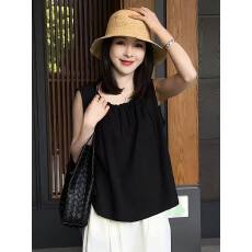 批发法式黑色<b class='q'>无袖</b>吊带背心女2025夏季新款宽松遮肉显瘦娃娃衫<b class='q'>雪纺上衣</b>