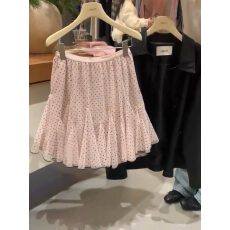 批发韩系复古波点半身裙女春季高腰小个子纱裙设计感甜美减龄a字短裙
