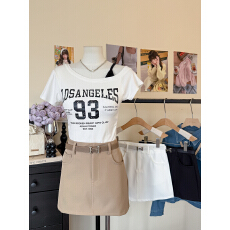 批发实拍 辣妹配腰带<b class='q'>高腰</b>A字半身裙女美式复古显瘦百搭弹力包臀短裙裤