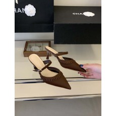 批发春季新款高跟鞋女细跟尖头时尚百搭外穿包头半拖后空凉鞋女