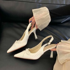 批发8819-轻奢高级感穿搭<b class='q'>欧美</b>风百搭气质扎线尖头高跟细跟包头拖鞋女