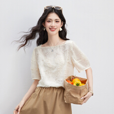 批发2026夏季新款<b class='q'>中袖</b>剪花小衫方领衬衣宽松套头上衣