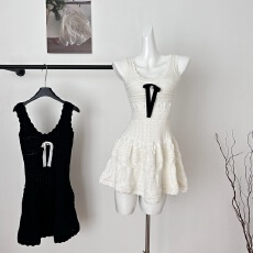 批发BarbChill 白色吊带连衣裙<b class='q'>夏</b>季精致千金蝴蝶结钩花镂空针织背心裙