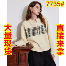 批发百家好圆领拼色提花毛衣女秋<b class='q'>冬</b>双拉链设计感开衫外套