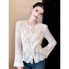 批发法式温柔风蕾丝<b class='q'>开衫</b>女2026春季超好看<b class='q'>长袖</b>杏色高级感内<b class='q'>搭</b>外穿衬衫