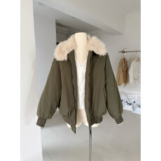 批发板栗可可Bankelili'纽约雨季'毛毛翻领宽松韩系棉服夹克外套女冬