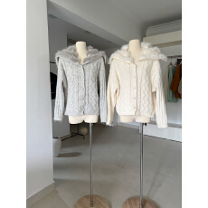 批发黛西 韩女千金 羊毛狐狸毛大<b class='q'>翻领</b>毛衣针织衫女海军领短款外套25新